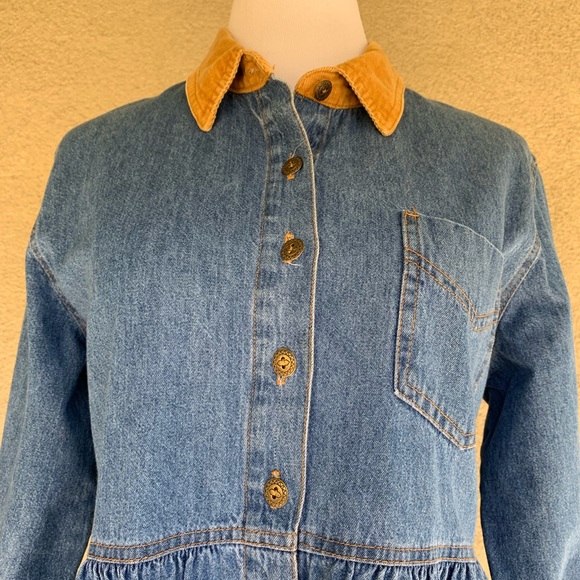 “Studio Ease” Denim Dress Corduroy Collar Modest - Picture 5 of 8